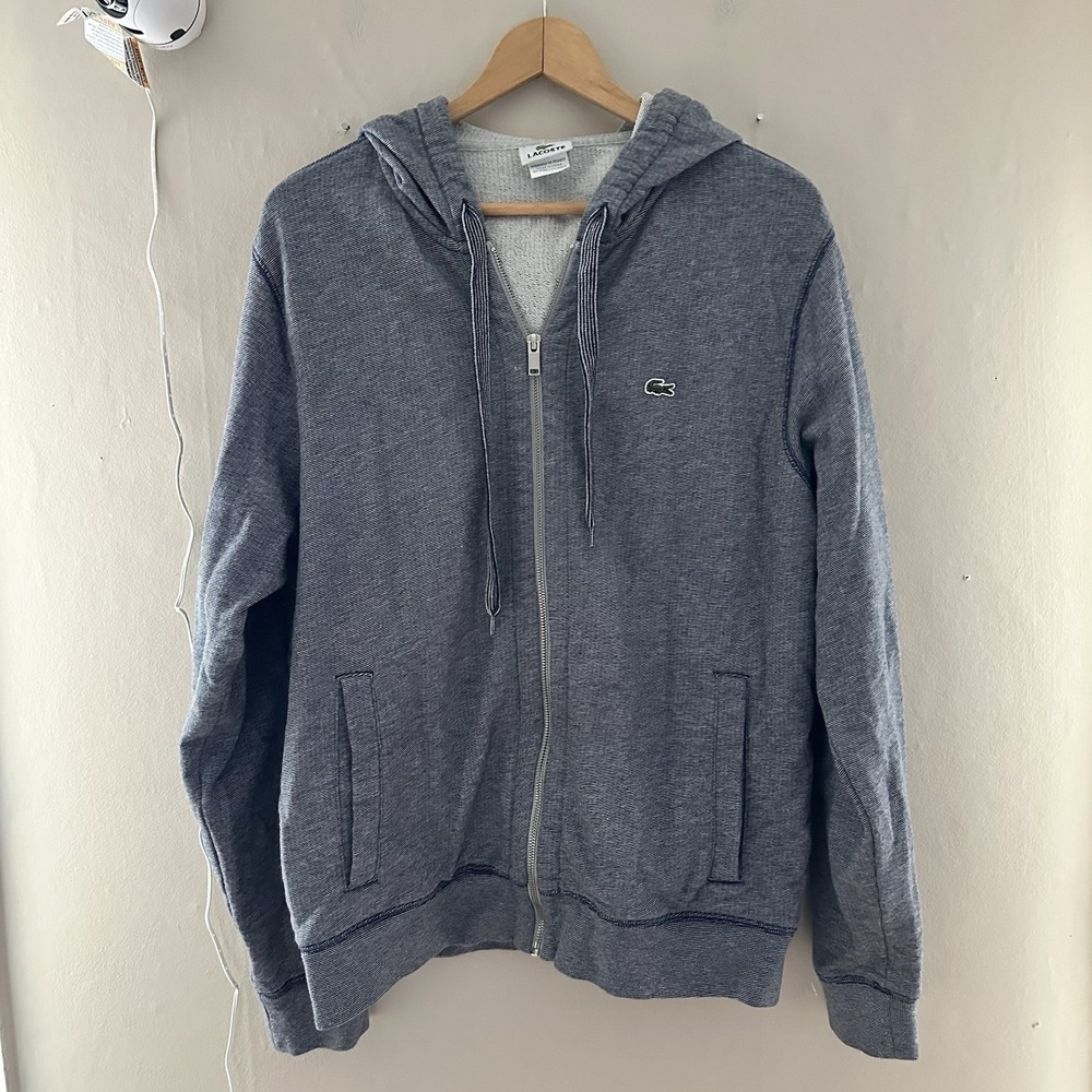 Lacoste Mens Zip Up Hoodie Size 6 (L) Gray Drawstring Pockets Knit Preppy Golf